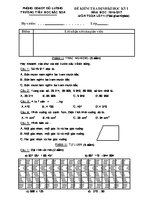 Đề và đáp án kiểm tra định kì học kì I Toán lớp 4 - Năm học 2016-2017 - Trường Tiểu học Bắc Sơn
